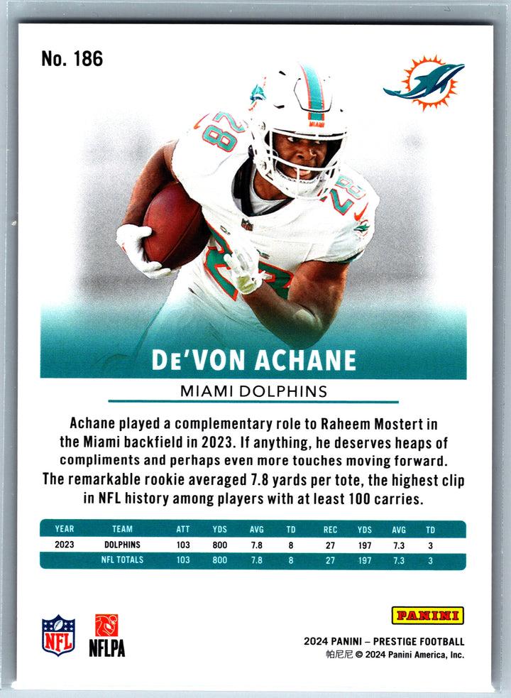 2024 Panini Prestige #186 De'Von Achane Red Xtra Points