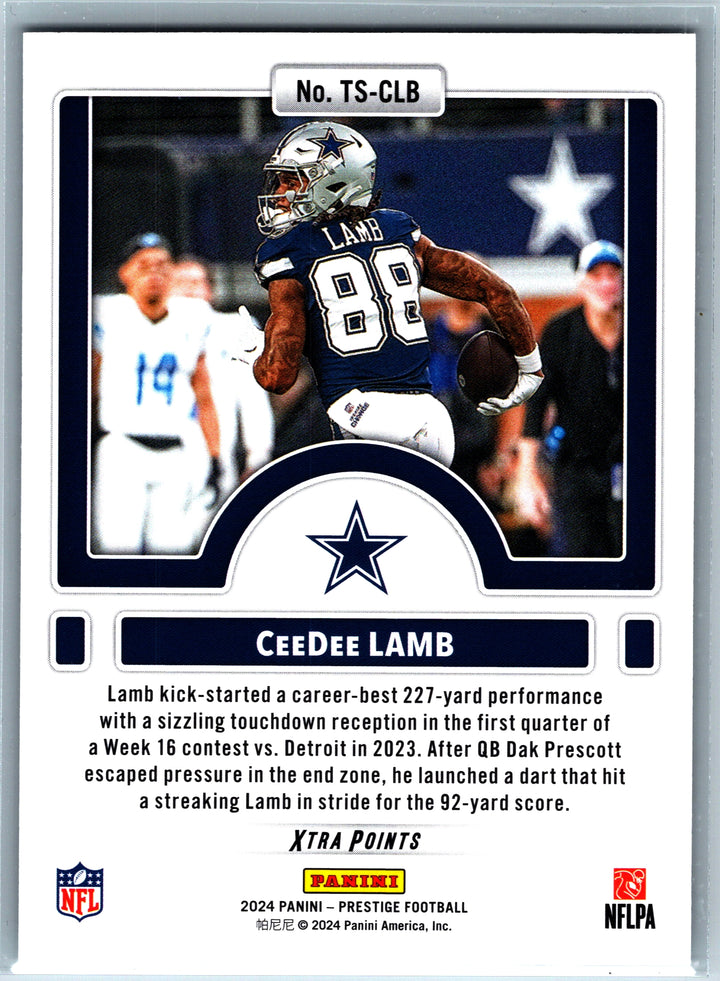 2024 Panini Prestige #TS-CLB CeeDee Lamb Time Stamped Red Xtra Points #/399