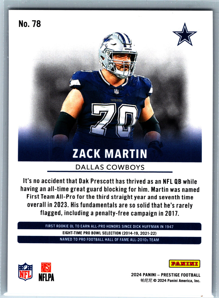 2024 Panini Prestige #78 Zack Martin Blue Xtra Points #/599