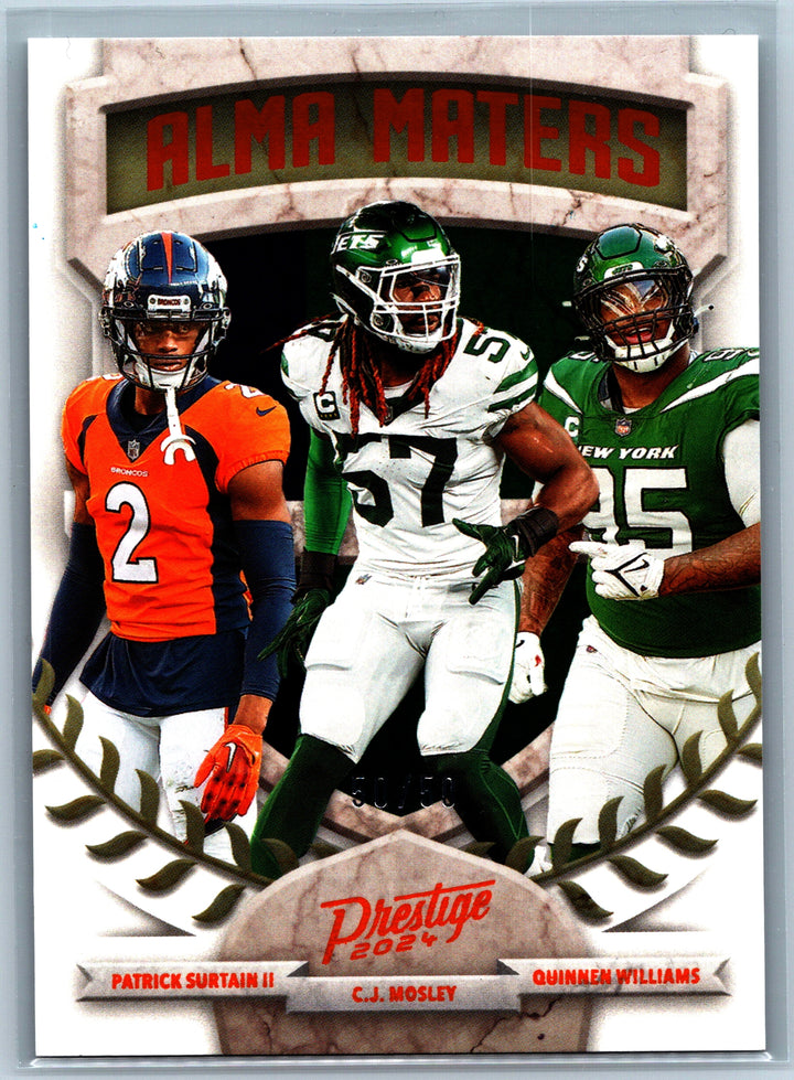 2024 Panini Prestige #19 50/50! Alma Maters Mosley / Surtain II / Williams