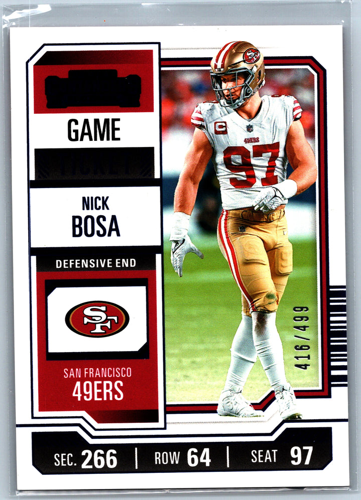 2023 Panini Contenders #88 Nick Bosa Game Ticket Blue #/499