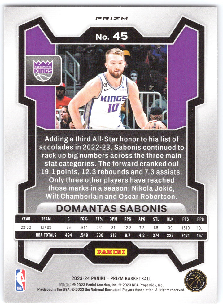 2023-24 Panini Prizm #45 Domantas Sabonis Prizms Orange Ice