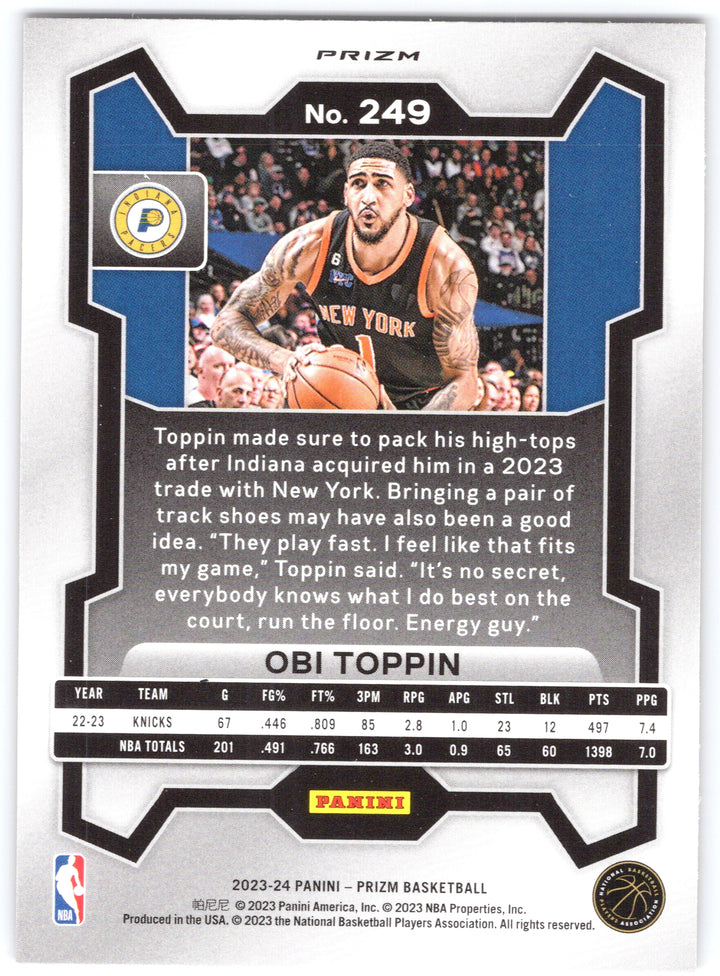 2023-24 Panini Prizm #249 Obi Toppin Prizms Orange Ice