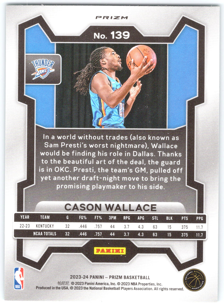 2023-24 Panini Prizm #139 Cason Wallace Prizms Green