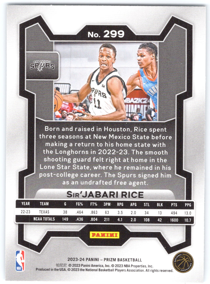 2023-24 Panini Prizm #299 Sir'Jabari Rice