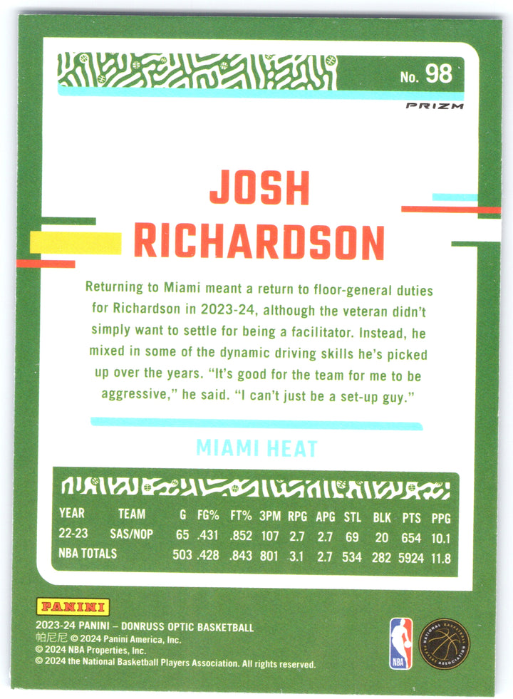 2023-24 Donruss Optic #98 Josh Richardson Blue Velocity