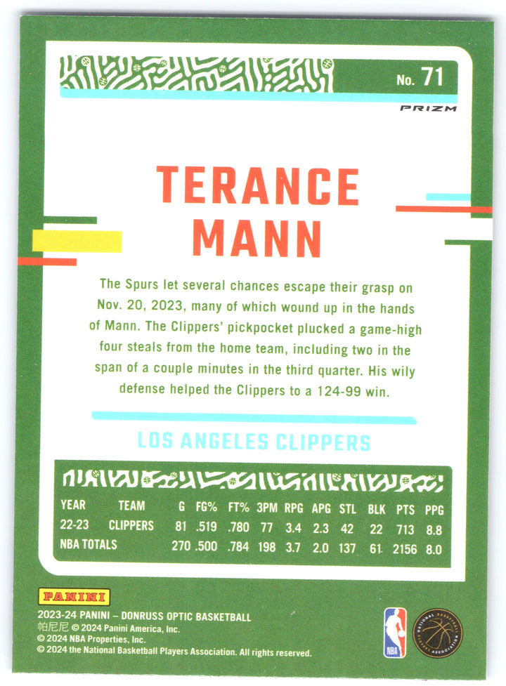 2023-24 Donruss Optic #71 Terance Mann Blue #/49