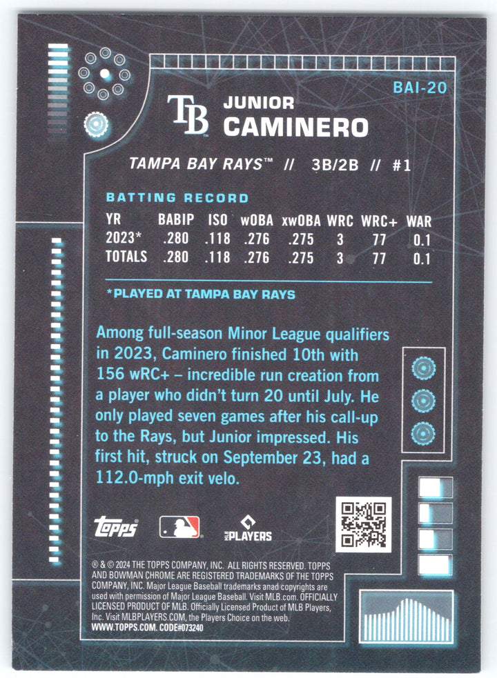 2024 Bowman #BAI-20 Junior Caminero Bowman A.I.