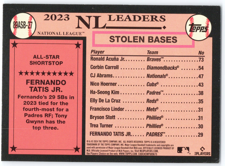 2024 Topps #89ASB-27 Fernando Tatis Jr. 1989 Topps Baseball 35th Anniversary