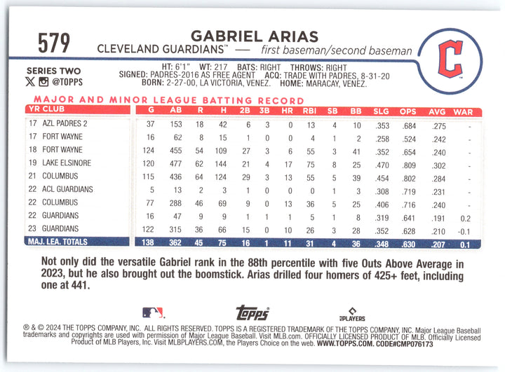 2024 Topps #579 Gabriel Arias