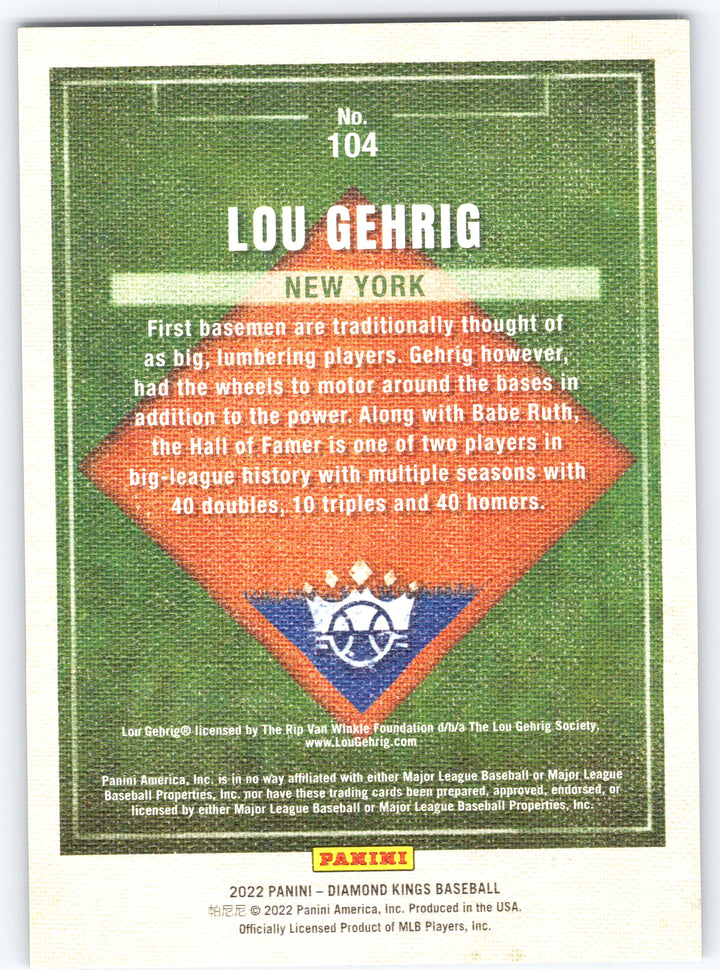 2022 Panini Diamond Kings #104 Lou Gehrig Framed Blue