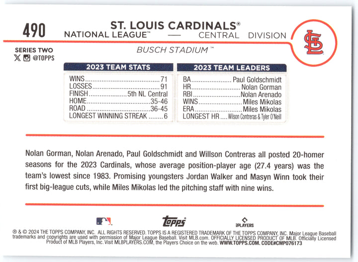 2024 Topps #490 St. Louis Cardinals