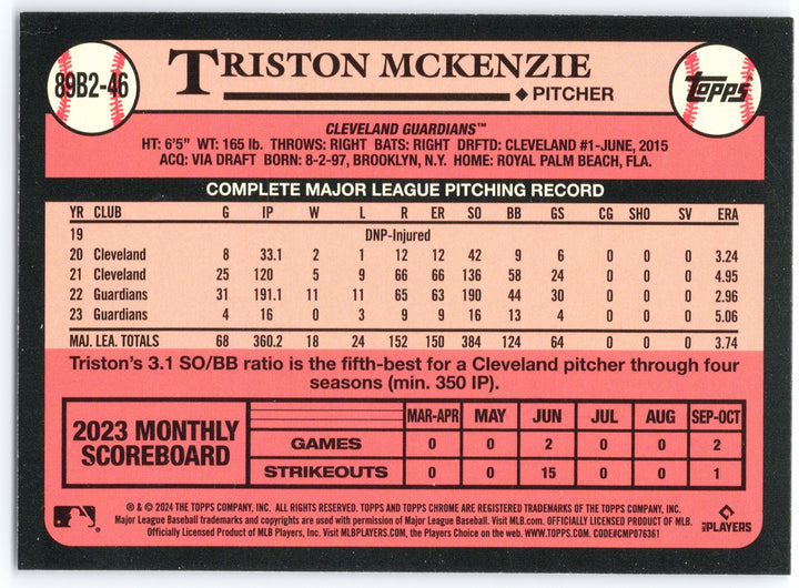 2024 Topps #89B2-46 Triston McKenzie 1989 Topps Baseball 35th Anniversary Foil