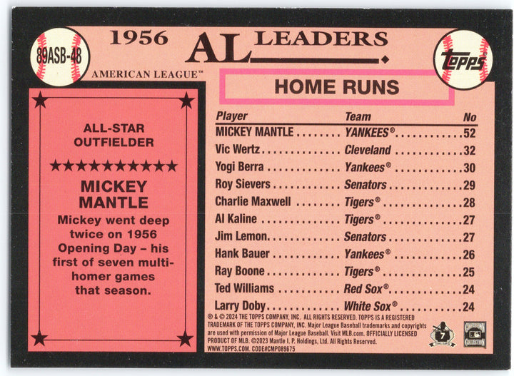 2024 Topps #89ASB-48 Mickey Mantle 1989 Topps Baseball 35th Anniversary Foil