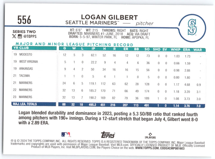 2024 Topps #556 Logan Gilbert Holiday Statue of Liberty