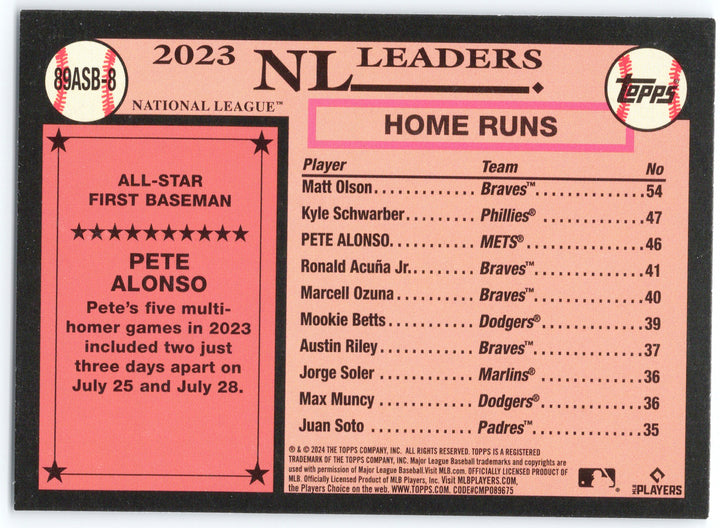 2024 Topps #89ASB-8 Pete Alonso 1989 Topps Baseball 35th Anniversary Foil