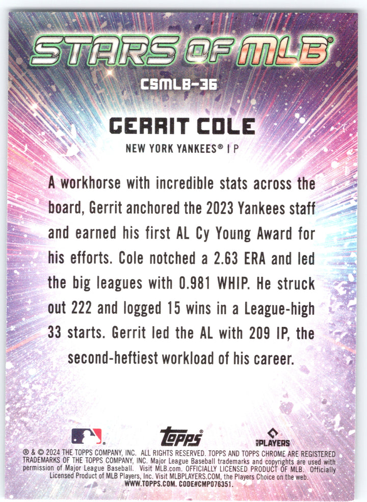 2024 Topps #CSMLB-36 Gerrit Cole Stars of MLB Chrome