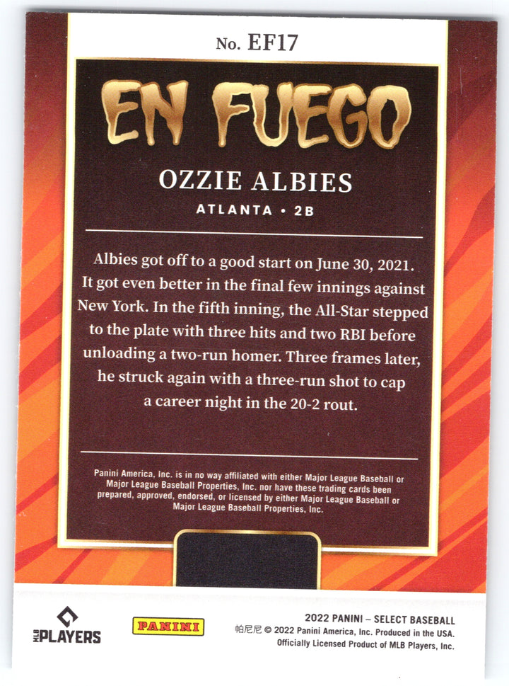 2022 Panini Select #EF17 Ozzie Albies En Fuego Holo