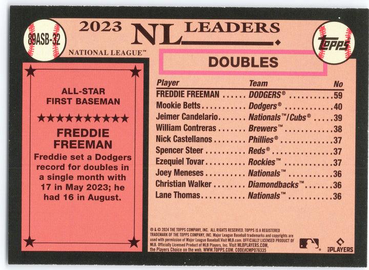 2024 Topps #89ASB-32 Freddie Freeman 1989 Topps Baseball 35th Anniversary