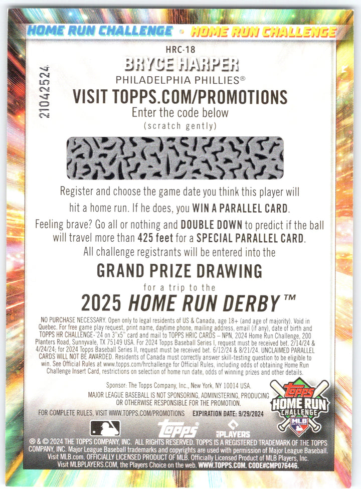 2024 Topps #HRC-18 Bryce Harper Home Run Challenge (Series Two)