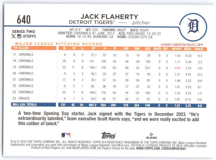 2024 Topps #640 Jack Flaherty Holiday