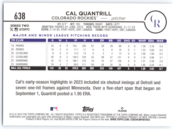 2024 Topps #638 Cal Quantrill Holiday