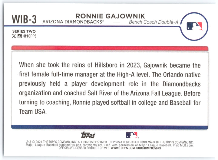 2024 Topps #WIB-3 Ronnie Gajownik Women in Baseball