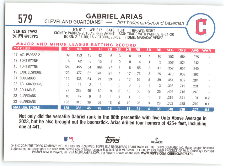 2024 Topps #579 Gabriel Arias Yellow