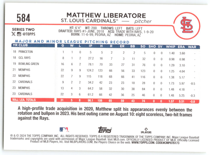 2024 Topps #584 Matthew Liberatore Yellow