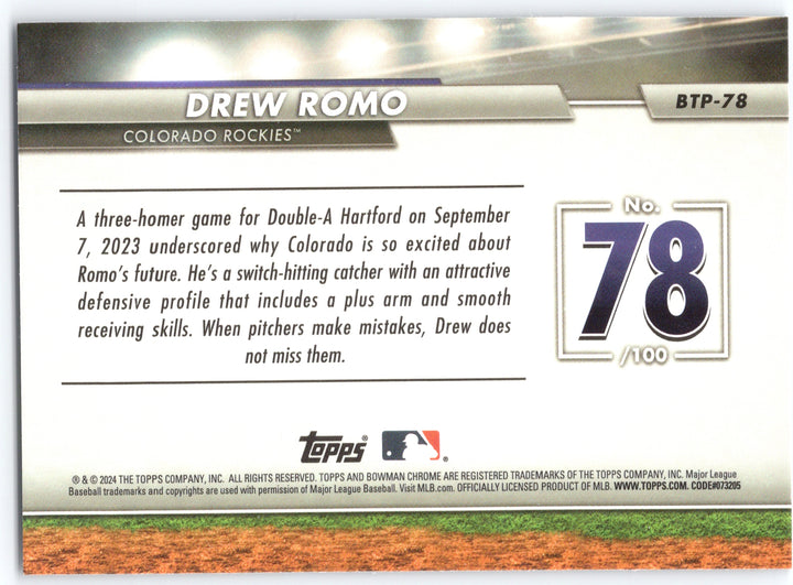 2024 Bowman #BTP-78 Drew Romo Bowman Scouts' Top 100