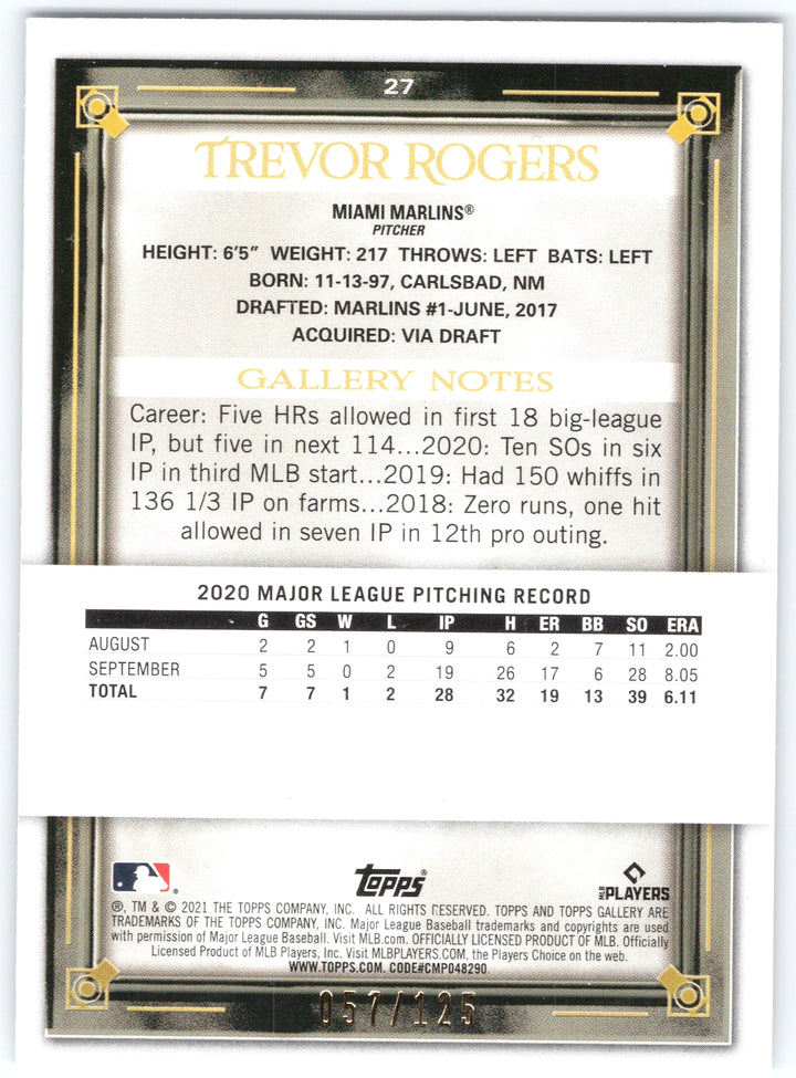 2021 Topps Gallery #27 Trevor Rogers Rainbow Foil /125