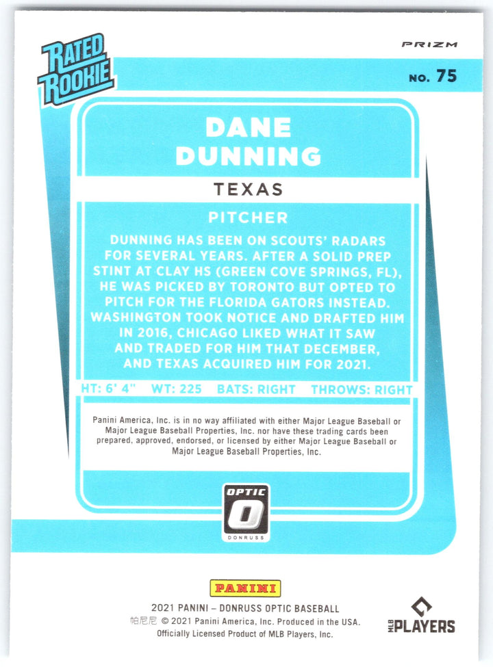 2021 Donruss Optic #75 Dane Dunning Holo