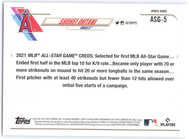 2021 Topps Update #ASG-5 Shohei Ohtani 2021 MLB All-Stars