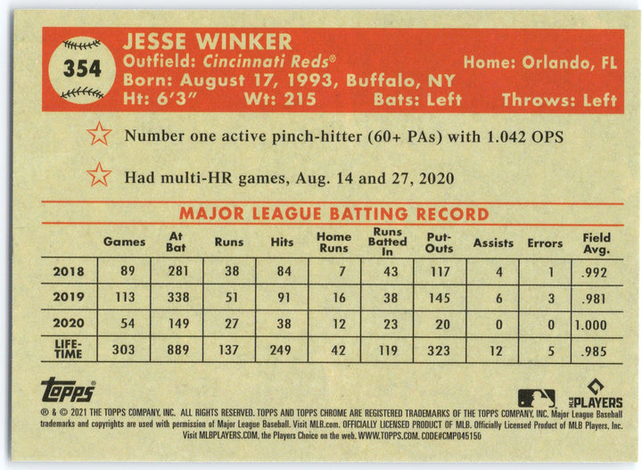 2021 Topps Chrome Platinum Anniversary #354 Jesse Winker