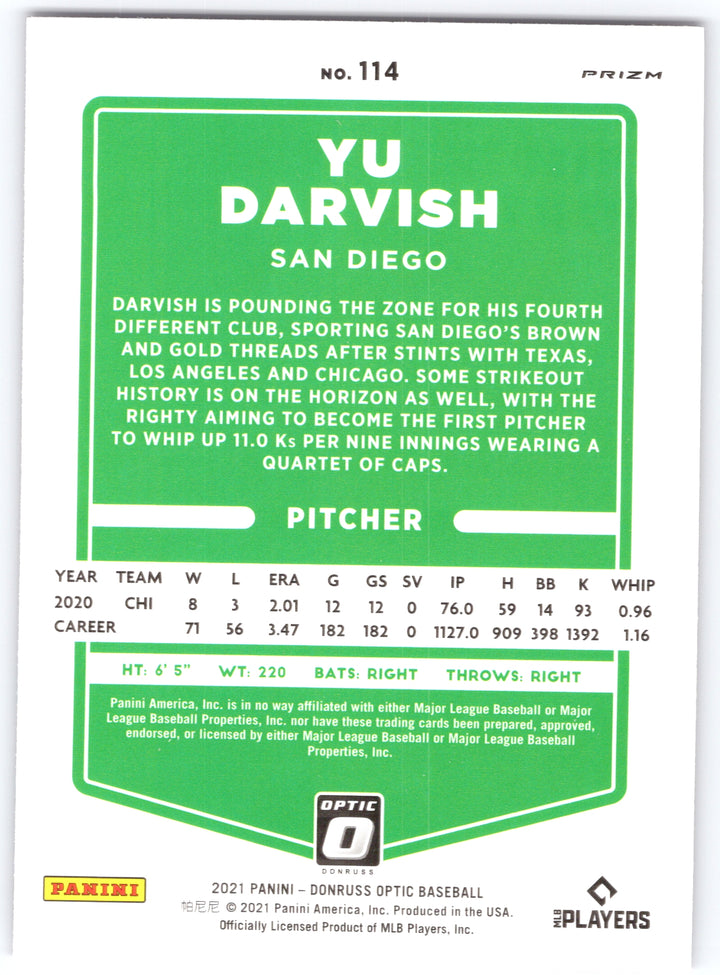 2021 Donruss Optic #114 Yu Darvish Pink