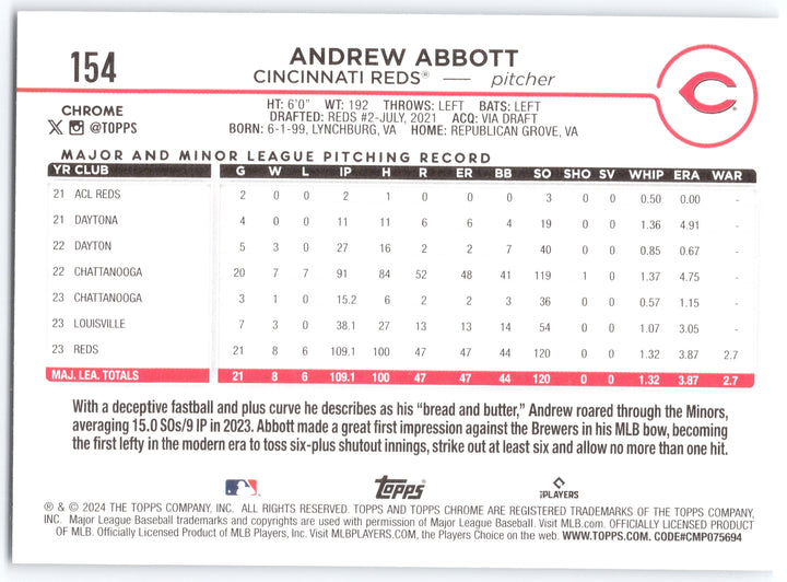 2024 Topps Chrome #154 Andrew Abbott