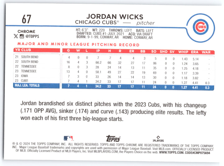 2024 Topps Chrome #67 Jordan Wicks