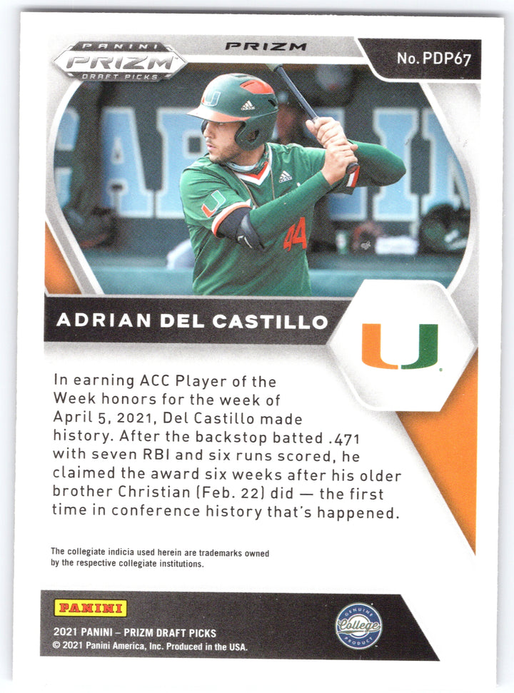 2021 Panini Prizm Draft Picks #PDP67 Adrian Del Castillo Red Velocity Prizm