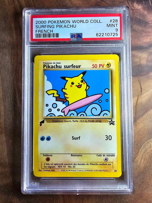 2000 PSA 9 Pokemon Surfing Pikachu French World Collection #28