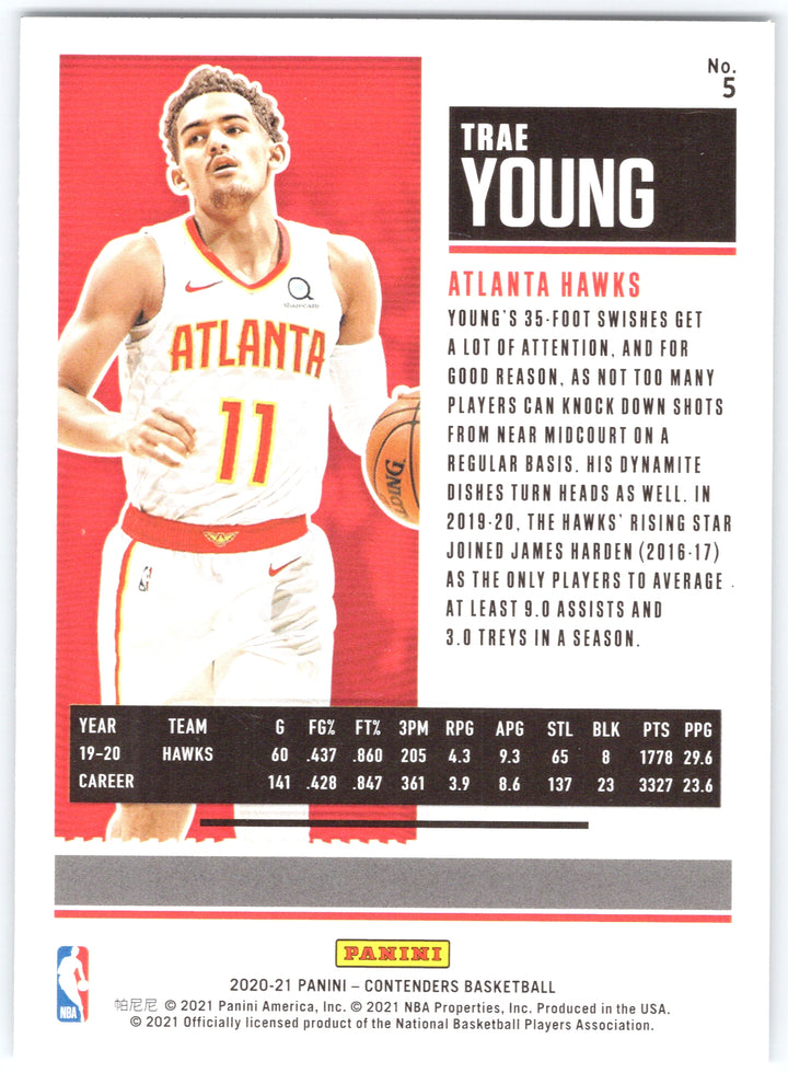 2020-21 Panini Contenders #5 Trae Young Game Ticket Green