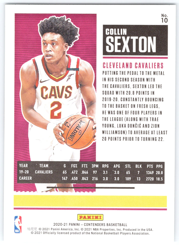 2020-21 Panini Contenders #10 Collin Sexton Game Ticket Green