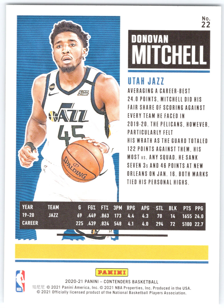 2020-21 Panini Contenders #22 Donovan Mitchell