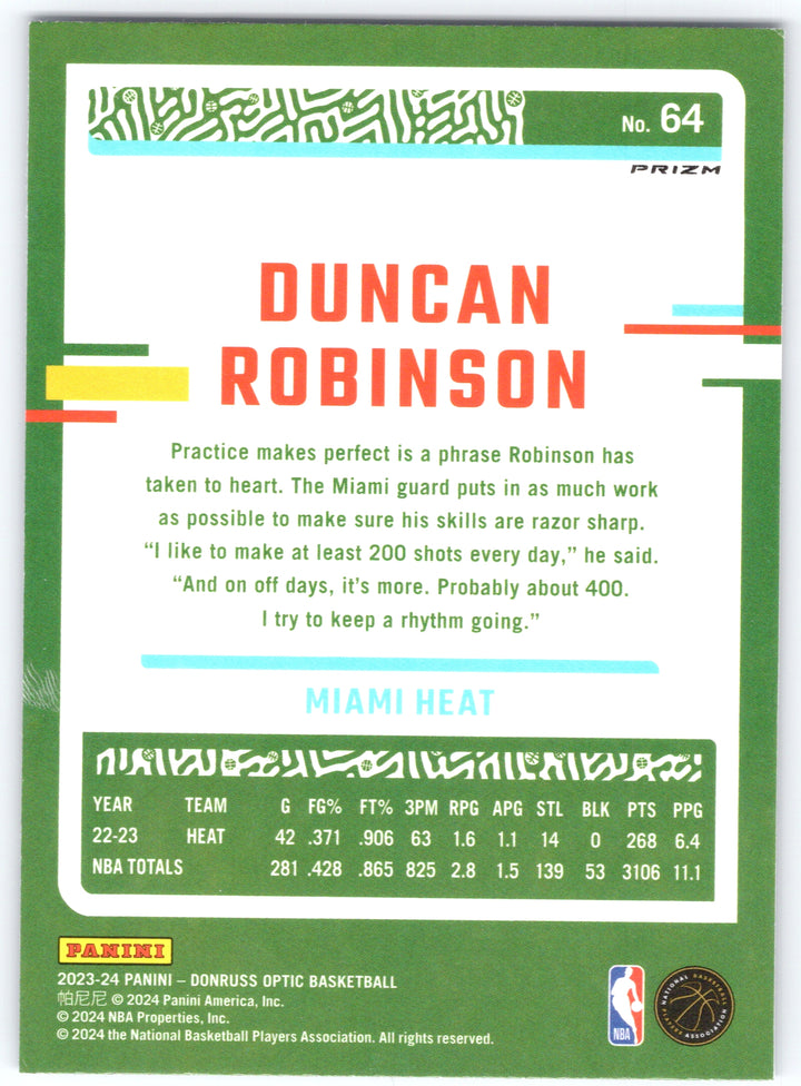 2023-24 Donruss Optic #64 Duncan Robinson Purple