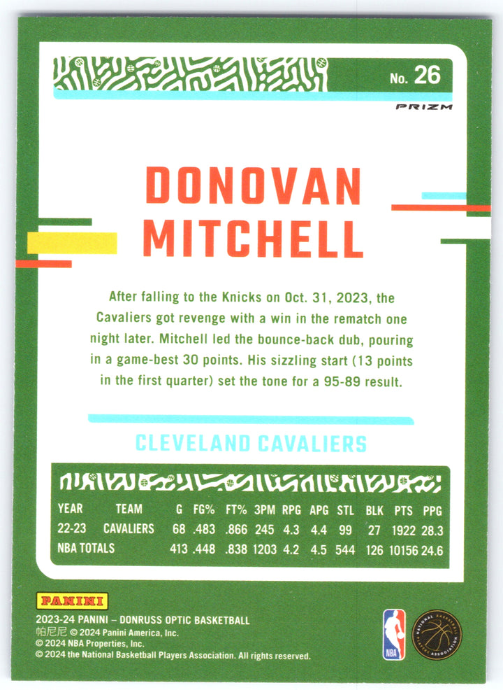 2023-24 Donruss Optic #26 Donovan Mitchell Blue Velocity