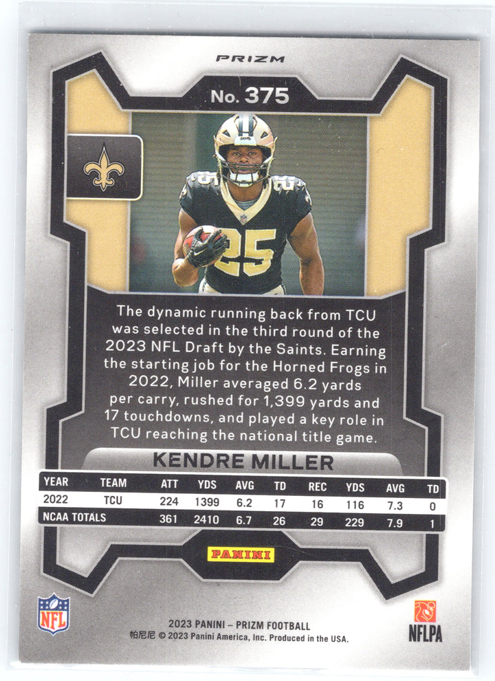 2023 Panini Prizm #375 Kendre Miller Black and White Checker