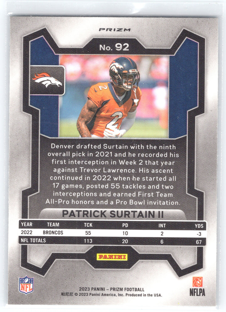 2022 Panini Prizm #92 Patrick Surtain II Black and White Checker