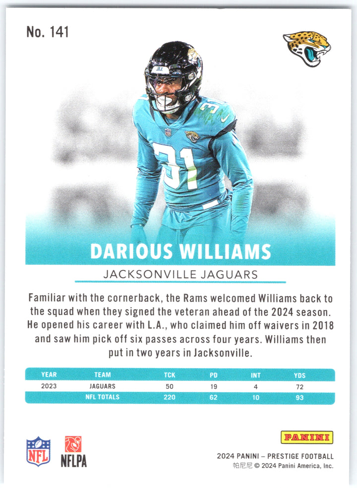 2024 Panini Prestige #141 Darious Williams Diamond Xtra Points