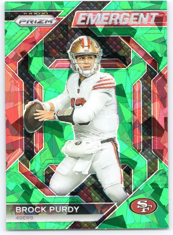 2023 Panini Prizm #H-2 Brock Purdy Emergent Prizms Green Ice