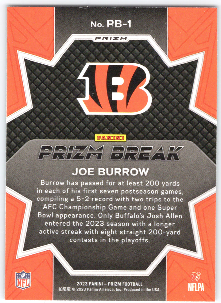 2023 Panini Prizm #PB-1 Joe Burrow Prizm Break Prizms Green Ice