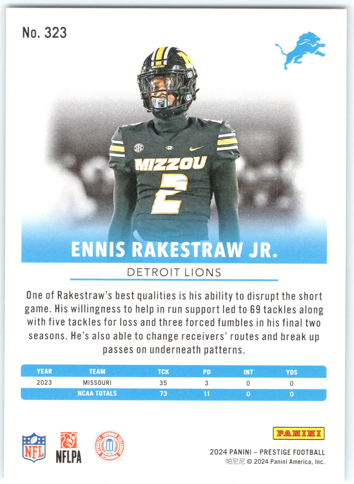 Panini Prestige #323 ENNIS RAKESTRAW JR. RC 2024 Panini Prestige #323 ROOKIE NFL